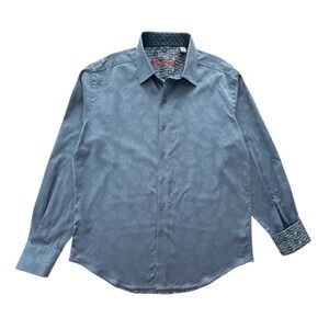 Robert Graham Men's Shirt Medium Blue Paisley Long Sleeve Button Front Flip Cuff